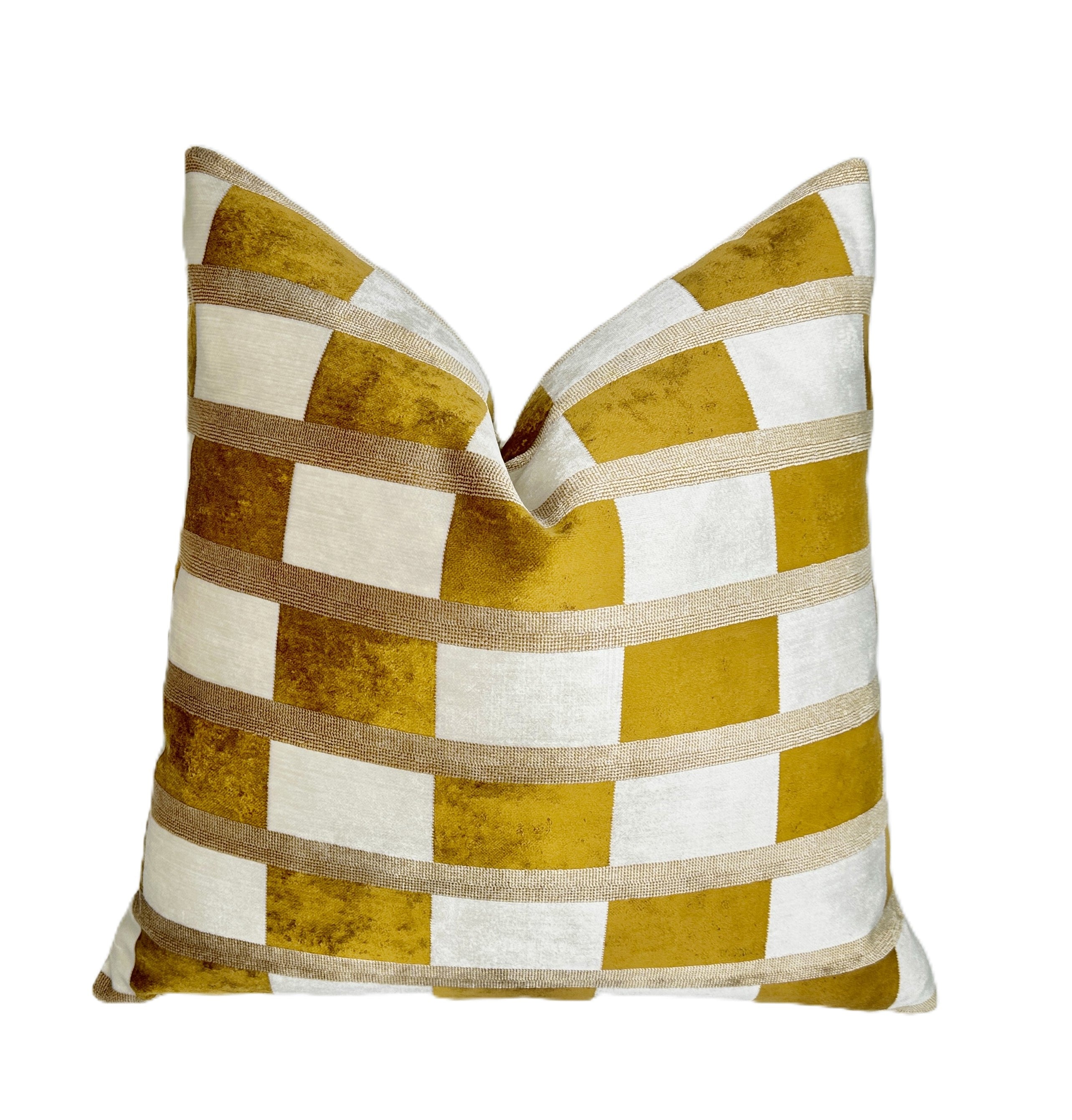 Mustard Velvet  Pillow Cover | Checkered Stripe | Ochre | Gold