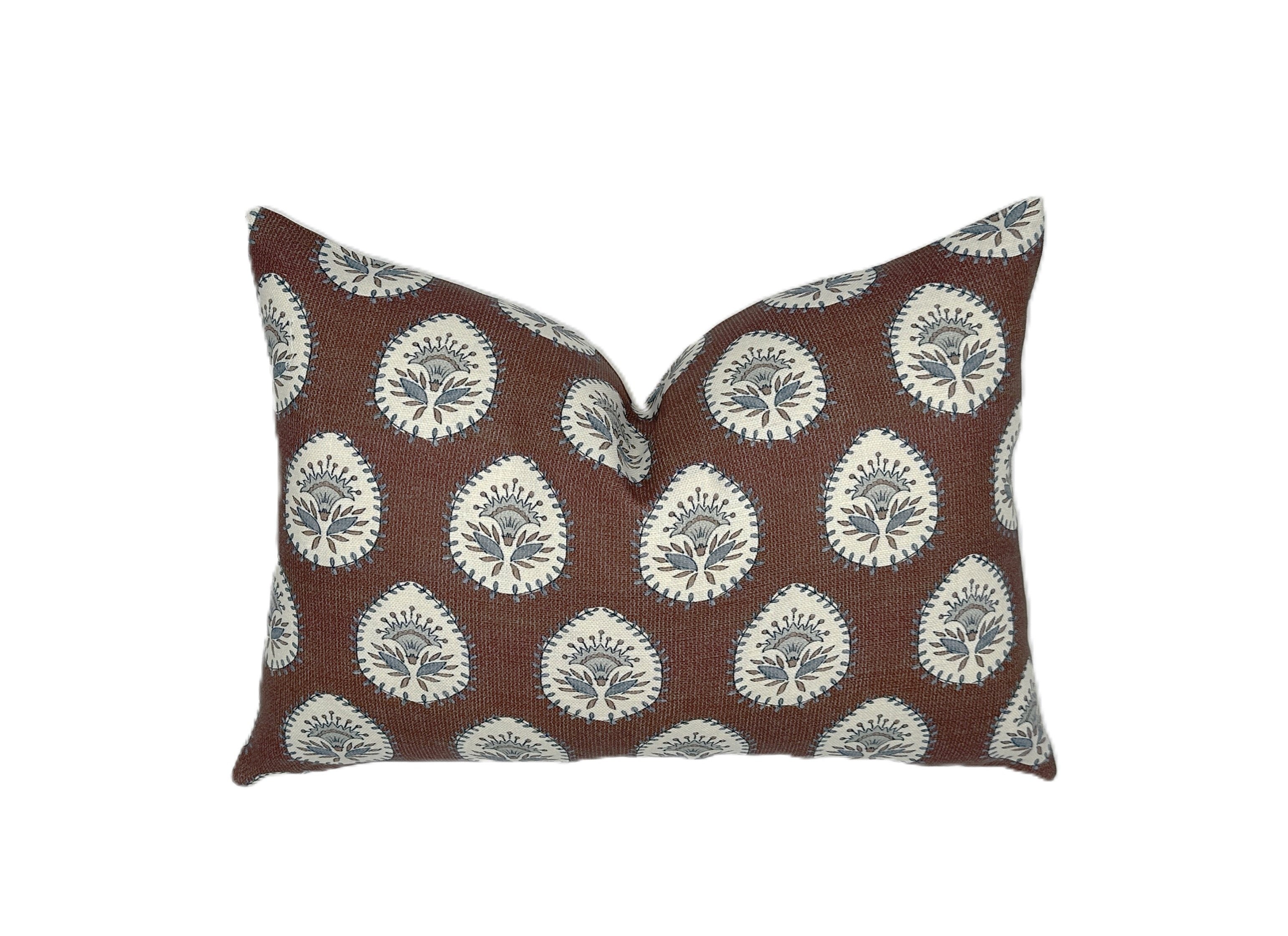 Daphne Brown Lumbar Pillow Cover | Brown and Blue | Lumbar Sizes