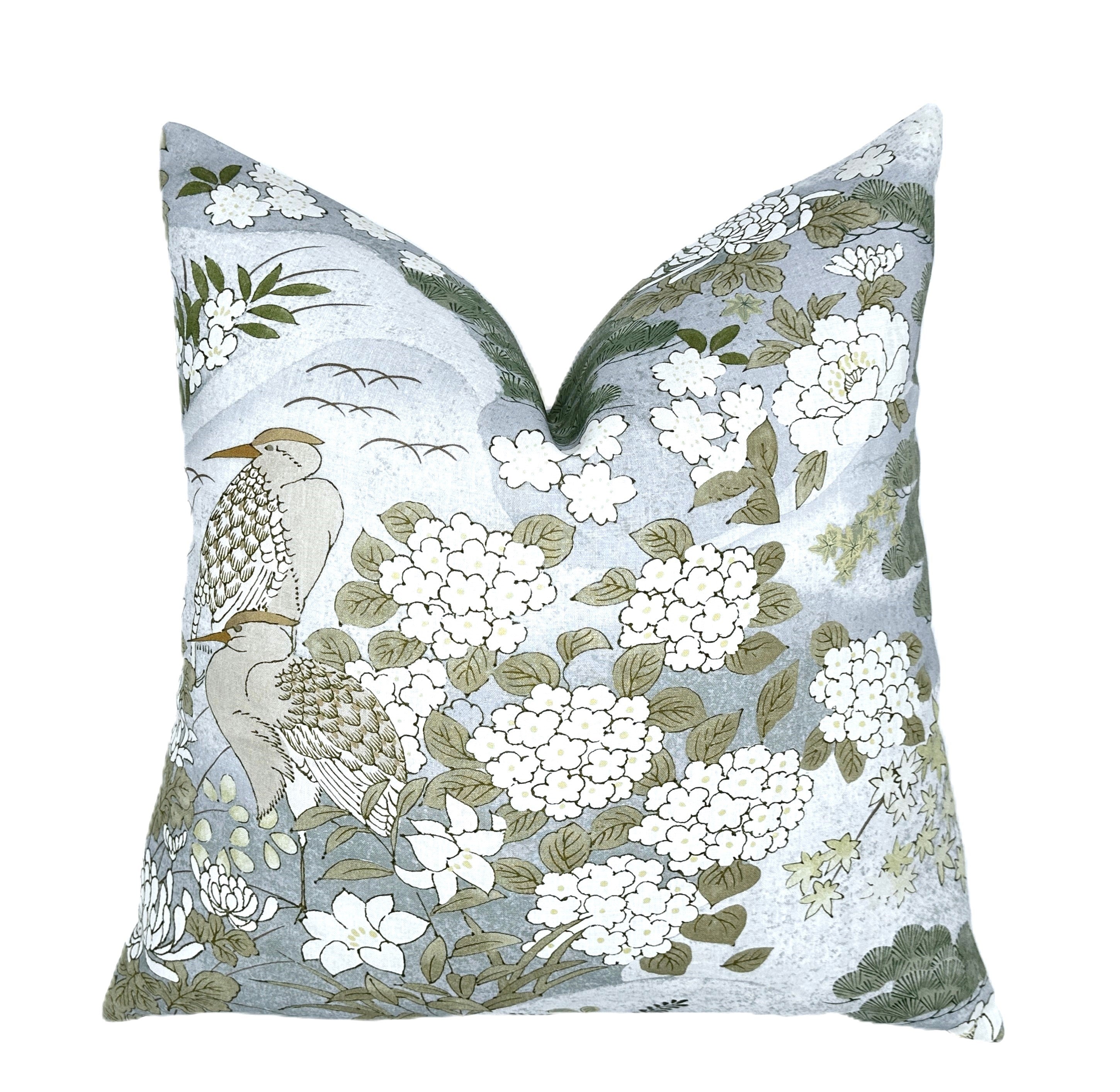 BACKORDER - Schumacher Lake Mist Botanical Pillow Cover