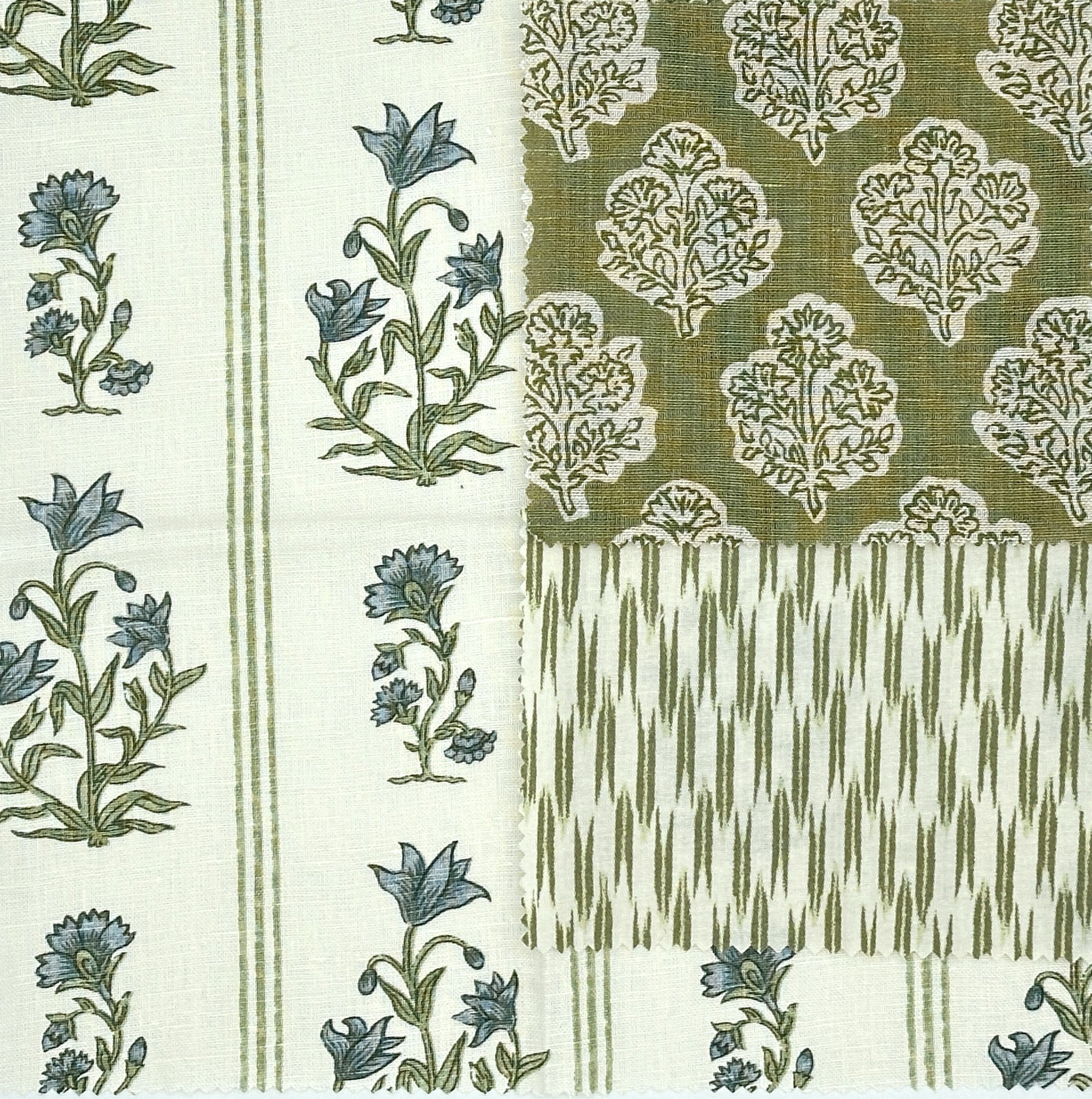 Schumacher Ellora Leaf Pillow Cover | Blue and Green Floral Stripe