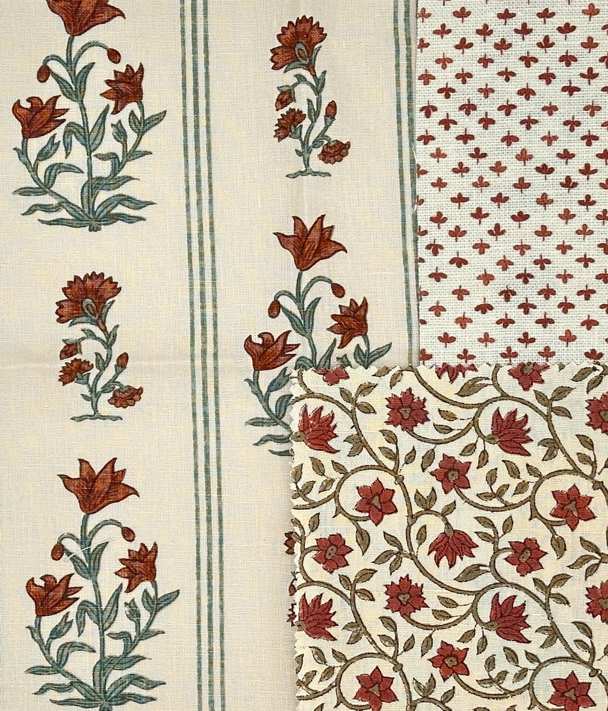 Schumacher Ellora Spice Pillow Cover | Paprika and Teal Floral Stripe |