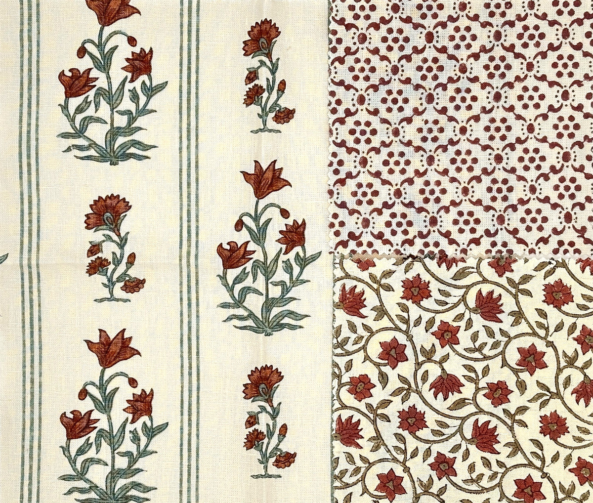Schumacher Ellora Spice Pillow Cover | Paprika and Teal on light natural
