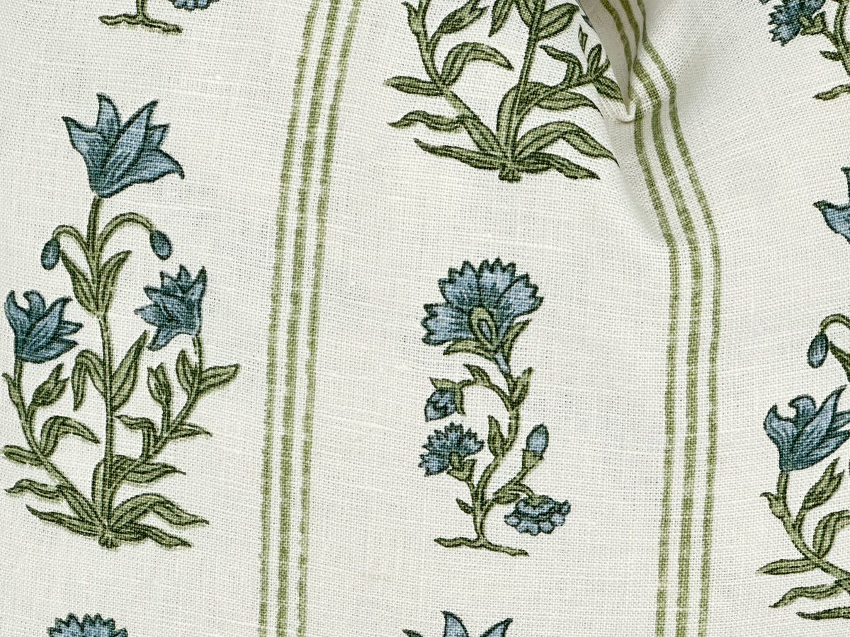 Schumacher Ellora Leaf Pillow Cover | Blue and Green Floral Stripe