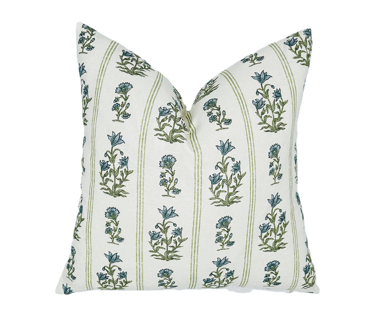 Schumacher Ellora Leaf Pillow Cover | Blue and Green Floral Stripe