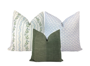 Emma Stripe Pillow Cover | Soft Sky Blue and Green on Off White Linen