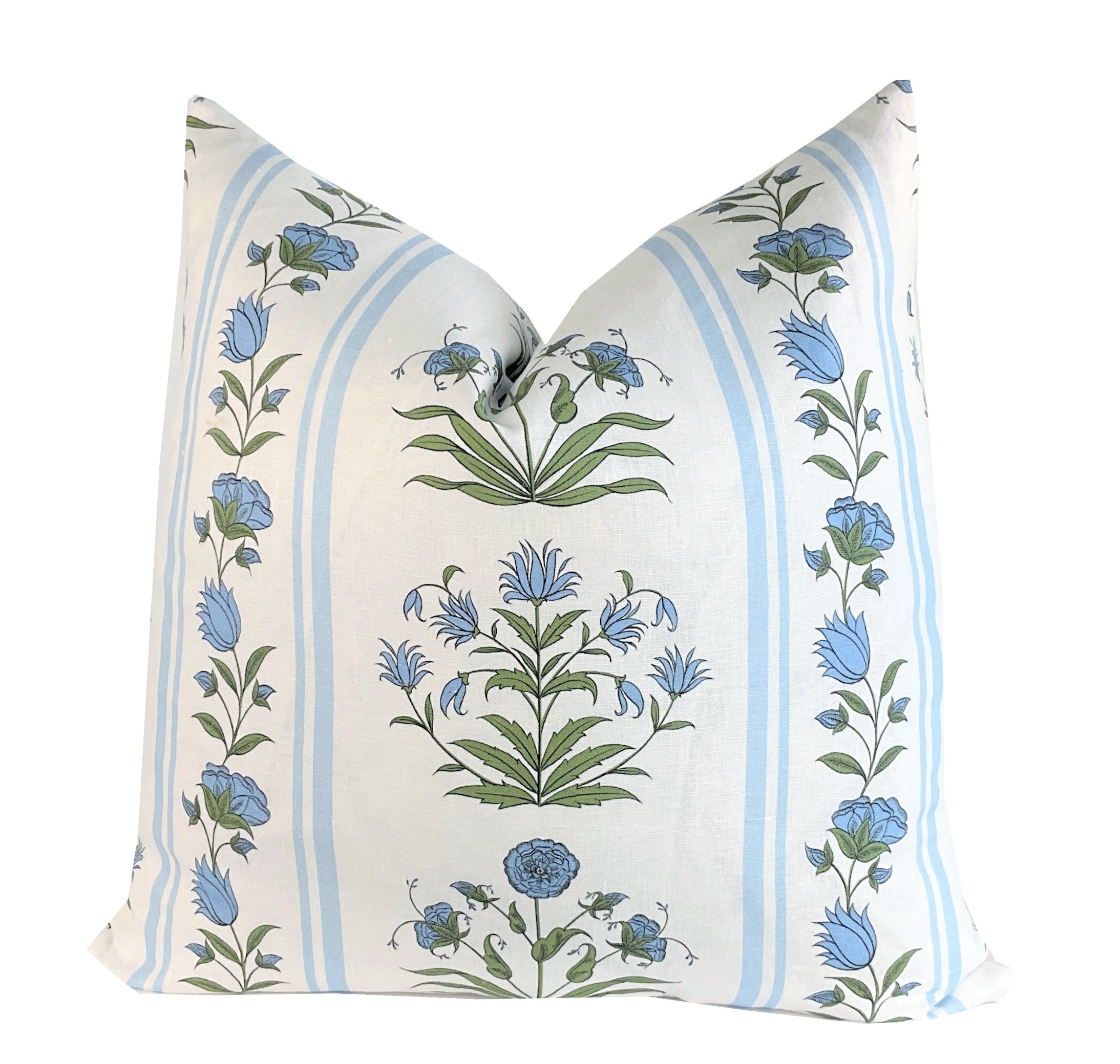 Royal Poppy Blue Floral Stripe Pillow Cover | Schumacher