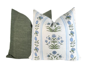 Royal Poppy Blue Floral Stripe Pillow Cover | Schumacher