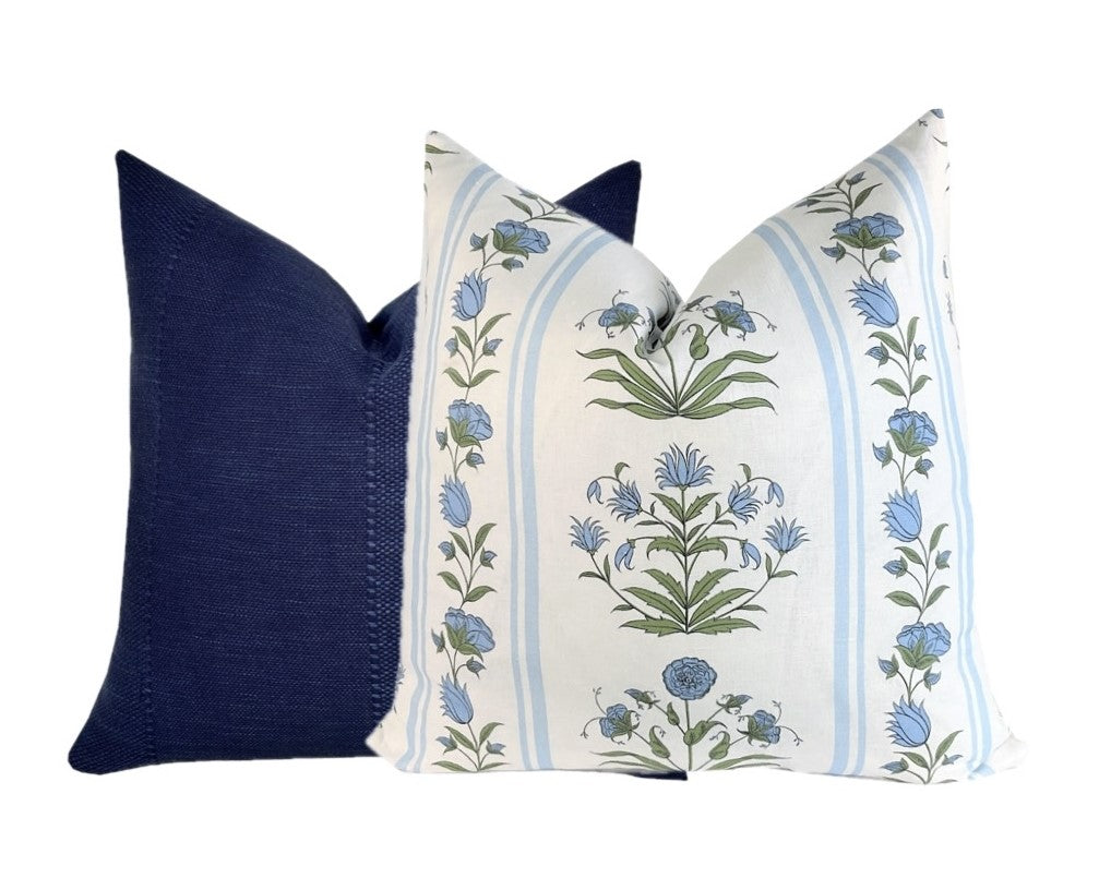 Royal Poppy Blue Floral Stripe Pillow Cover | Schumacher