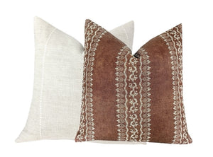 Designer Cali Russet Brown Stripe Pillow Cover | High End | Brown and Ivory | Earthy Neutral