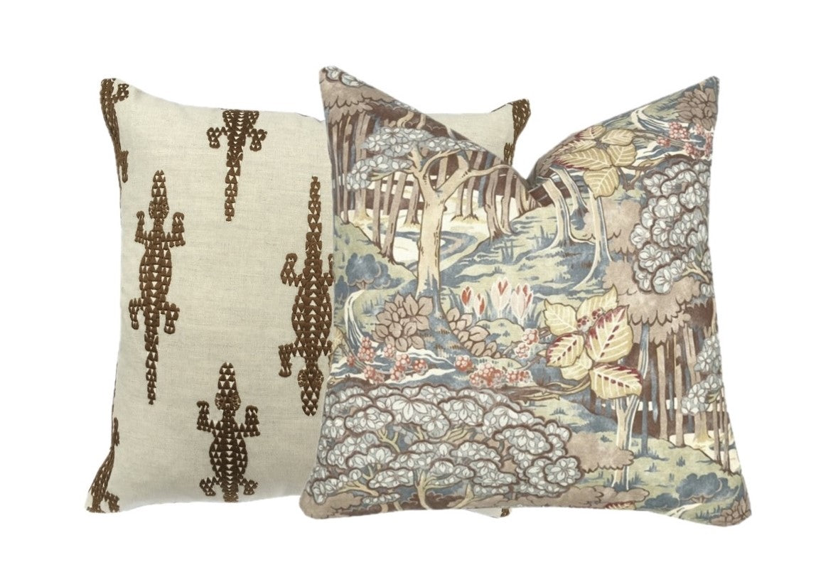 Brantwood Forest Pillow Cover | Mocha Brown, Plum, Blue