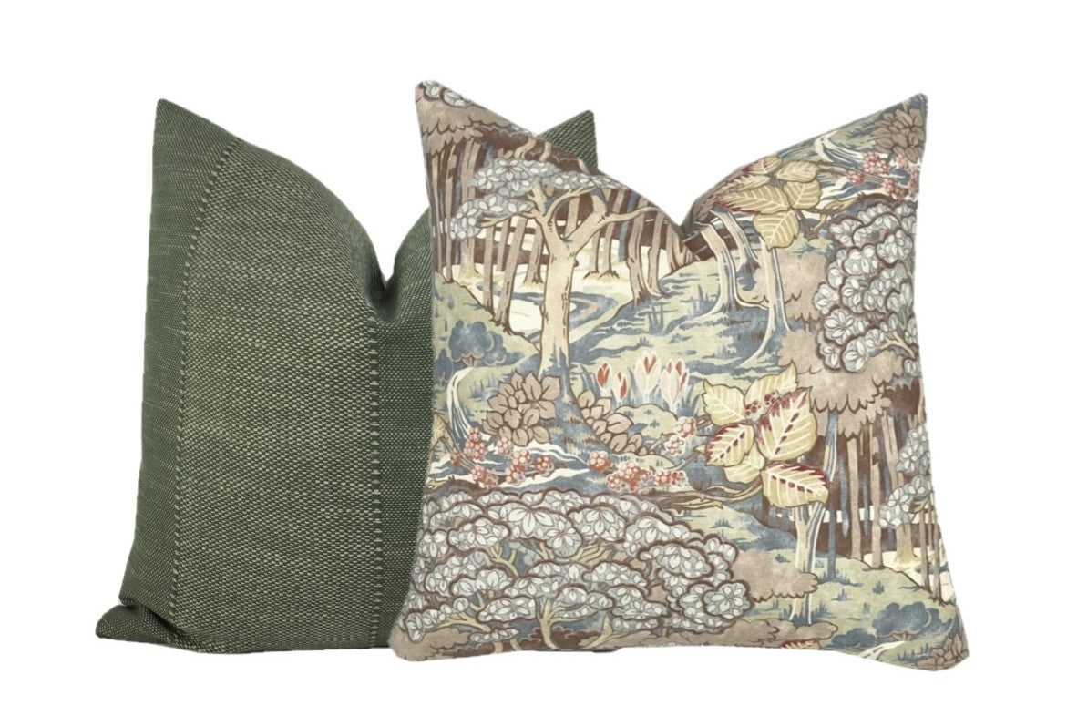Brantwood Forest Pillow Cover | Mocha Brown, Plum, Blue