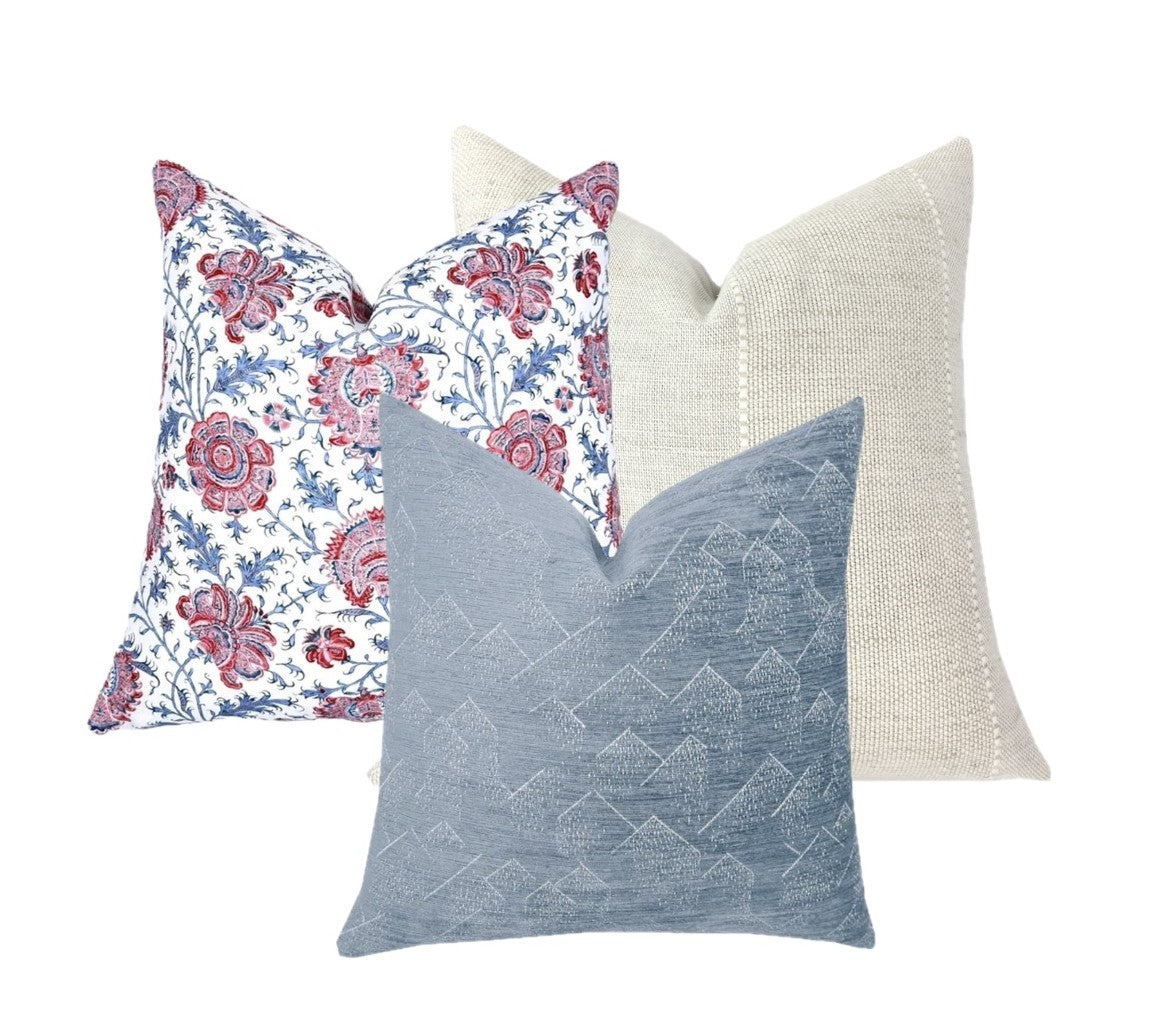 Indiennes Blue and Red Floral Pillow Cover | Lee Jofa