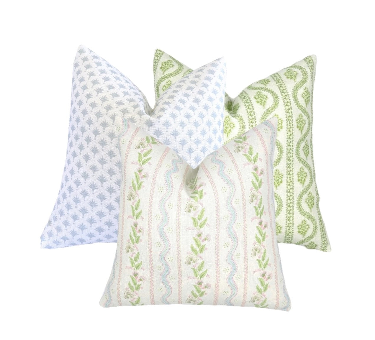 Emma Stripe Pink Blue Green Linen Pillow Cover | Soft Pink, Blue and Green on Off White Belgian Linen