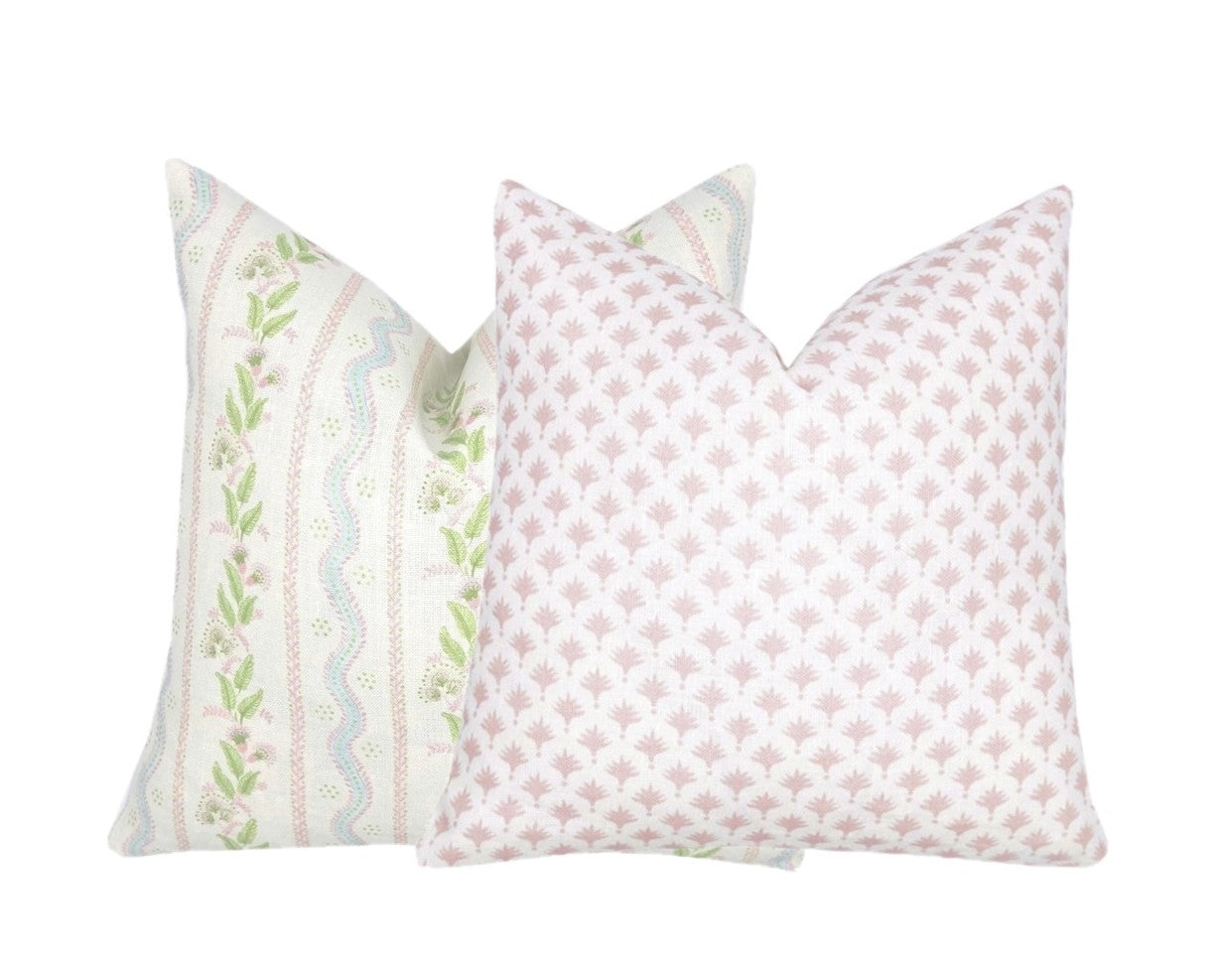 Emma Stripe Pink Blue Green Linen Pillow Cover | Soft Pink, Blue and Green on Off White Belgian Linen