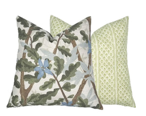 Woodlands Olive Green Botanical Pillow Cover | Large Scale | Linen