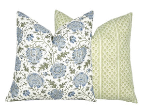 Indiennes Floral Pillow Cover | Lee Jofa | Blue and Green