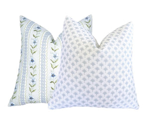Soft Blue Palm Trees on White Linen Pillow Cover | Light Blue