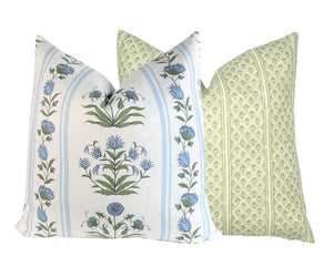 Royal Poppy Blue Floral Stripe Pillow Cover | Schumacher