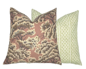 Monica Mocha Mousse Linen Pillow Cover | Mocha Mousse & Dark Plum