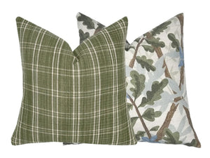 Olive Green Plaid Pillow Cover | Woven Check
