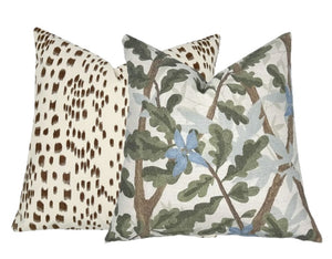 Woodlands Olive Green Botanical Pillow Cover | Large Scale | Linen