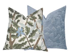Woodlands Olive Green Botanical Pillow Cover | Large Scale | Linen
