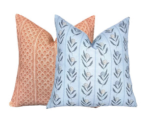 Valerie Coastal Blue Floral Stripe Linen Pillow Cover | 1 or 2 Sided (Copy)