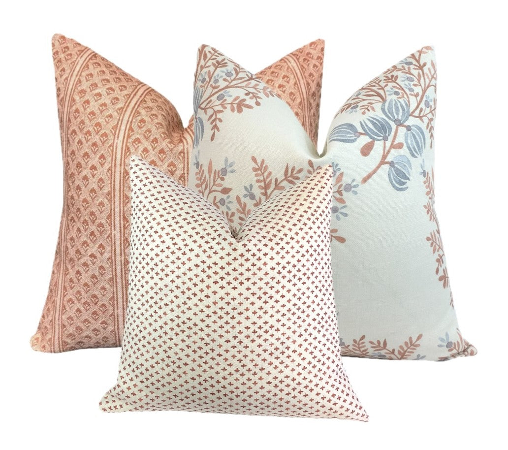 Flying Tack Collection #11 | Brynn Rust Stripe |Terra Cotta Blues Floral | Paule Rust. | 3 Pillow Covers | Pillow Combination