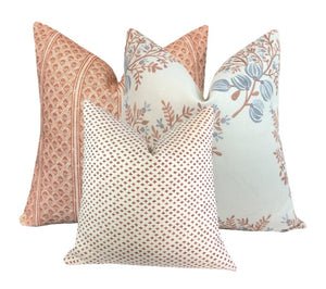 Flying Tack Collection #11 | Brynn Rust Stripe |Terra Cotta Blues Floral | Paule Rust. | 3 Pillow Covers | Pillow Combination