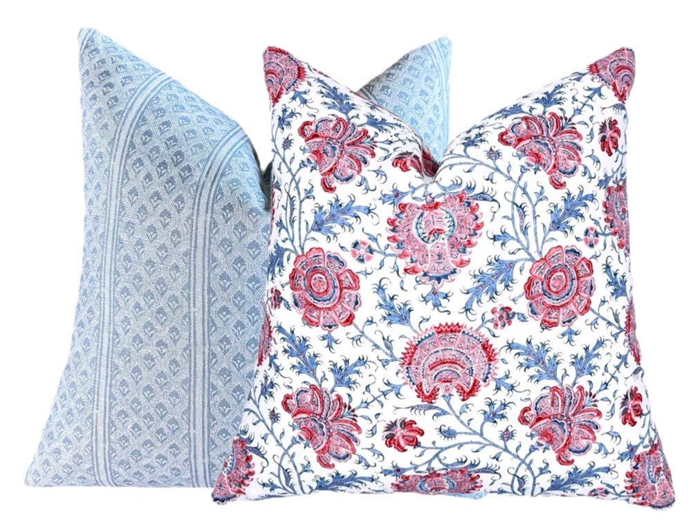 Indiennes Blue and Red Floral Pillow Cover | Lee Jofa