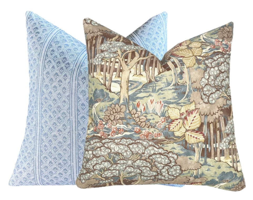 Brantwood Forest Pillow Cover | Mocha Brown, Plum, Blue