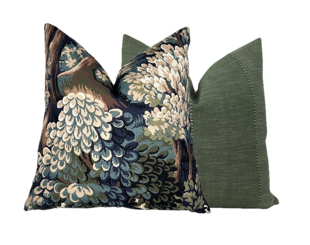 Basswood Forest Blue Tapestry Pillow Cover | Moody Blue | Designer | Botanical