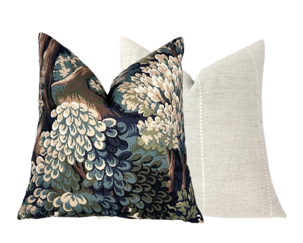 Basswood Forest Blue Tapestry Pillow Cover | Moody Blue | Designer | Botanical