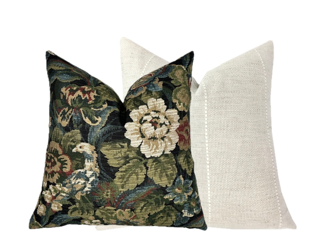 Rosalia Blue Floral Tapestry Pillow Cover | Moody Blue | Designer