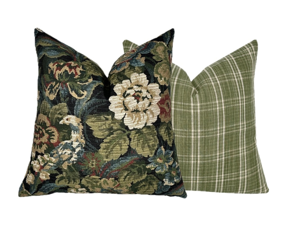 Rosalia Blue Floral Tapestry Pillow Cover | Moody Blue | Designer