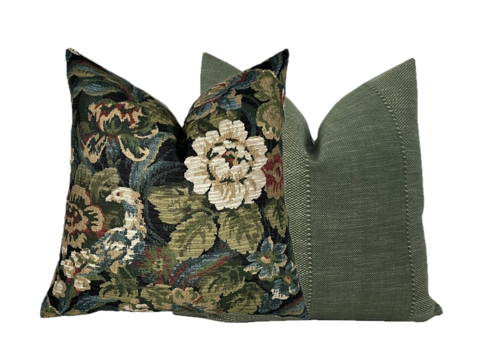 Rosalia Blue Floral Tapestry Pillow Cover | Moody Blue | Designer