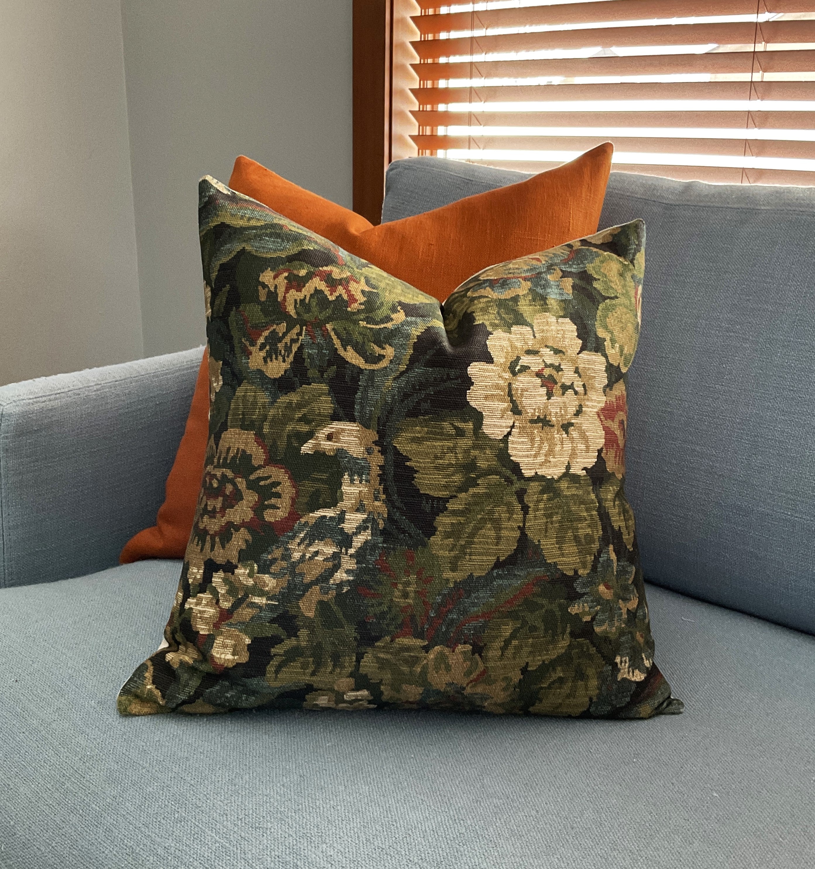 Rosalia Blue Floral Tapestry Pillow Cover | Moody Blue | Designer