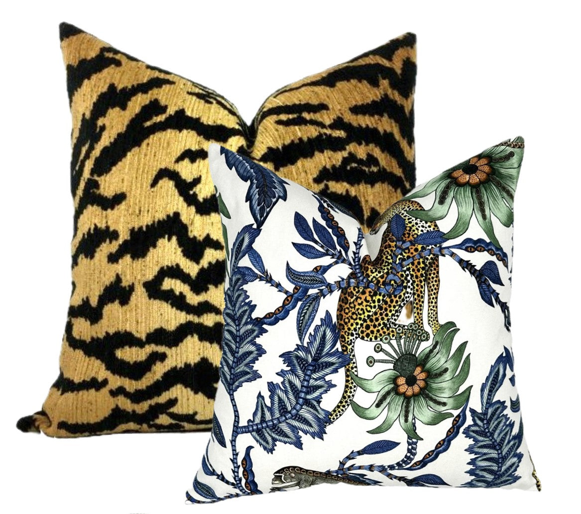 Monkey Bean Pillow Cover | Leopard and Monkey Blue Botanical | High End |  Designer