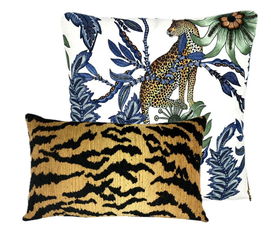 Monkey Bean Pillow Cover | Leopard and Monkey Blue Botanical | High End |  Designer