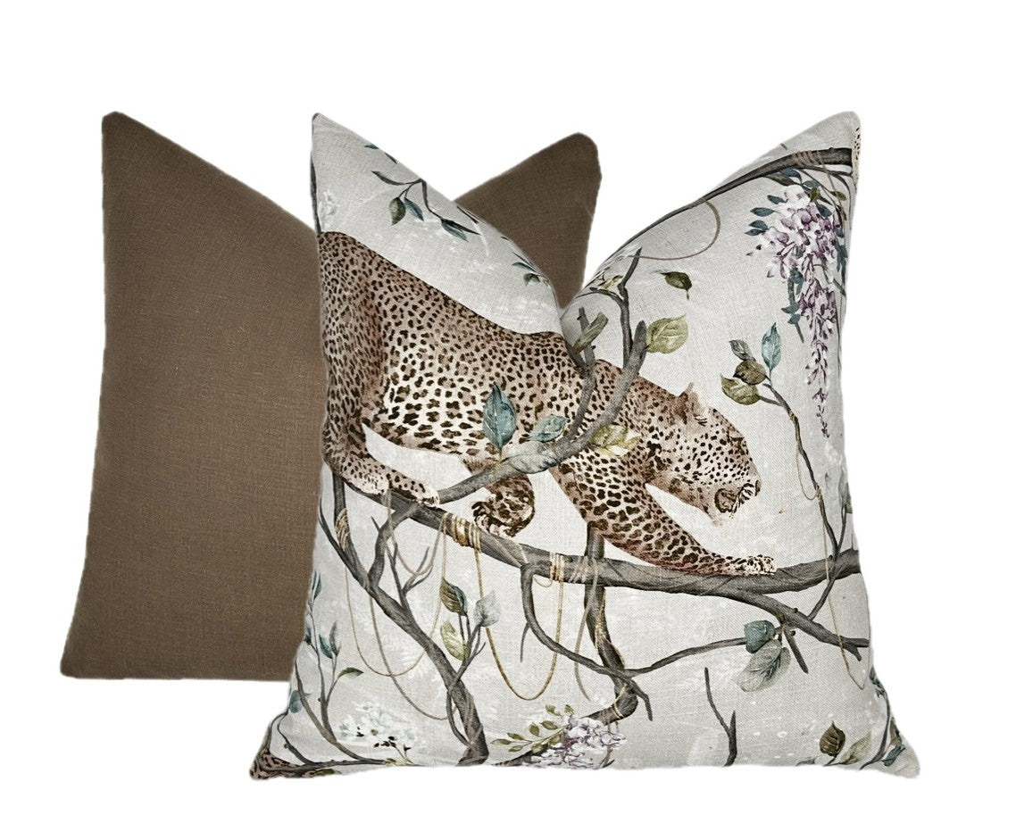 Leopards in Trees Chinoiserie Pillow Cover | Floral Asian pattern | Designer | High End