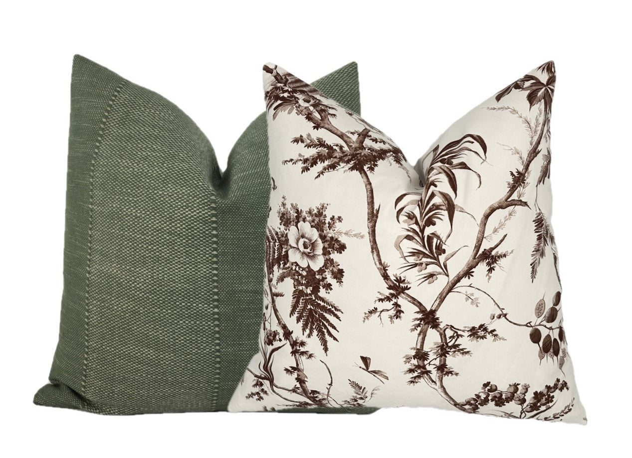 Gazebo Brown Floral Pillow Cover | Designer | Large Scale Botanical