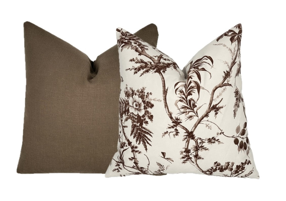 Gazebo Brown Floral Pillow Cover | Designer | Large Scale Botanical