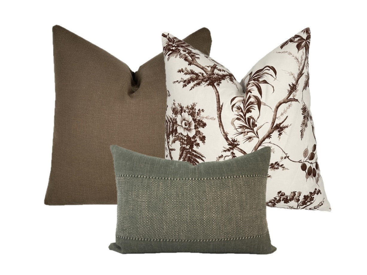 Gazebo Brown Floral Pillow Cover | Designer | Large Scale Botanical