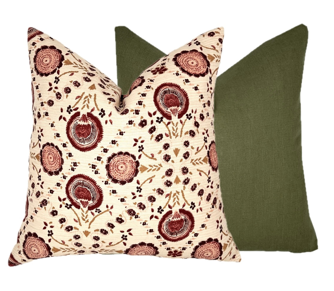 Schumacher Athena Burgundy Floral Pillow Cover