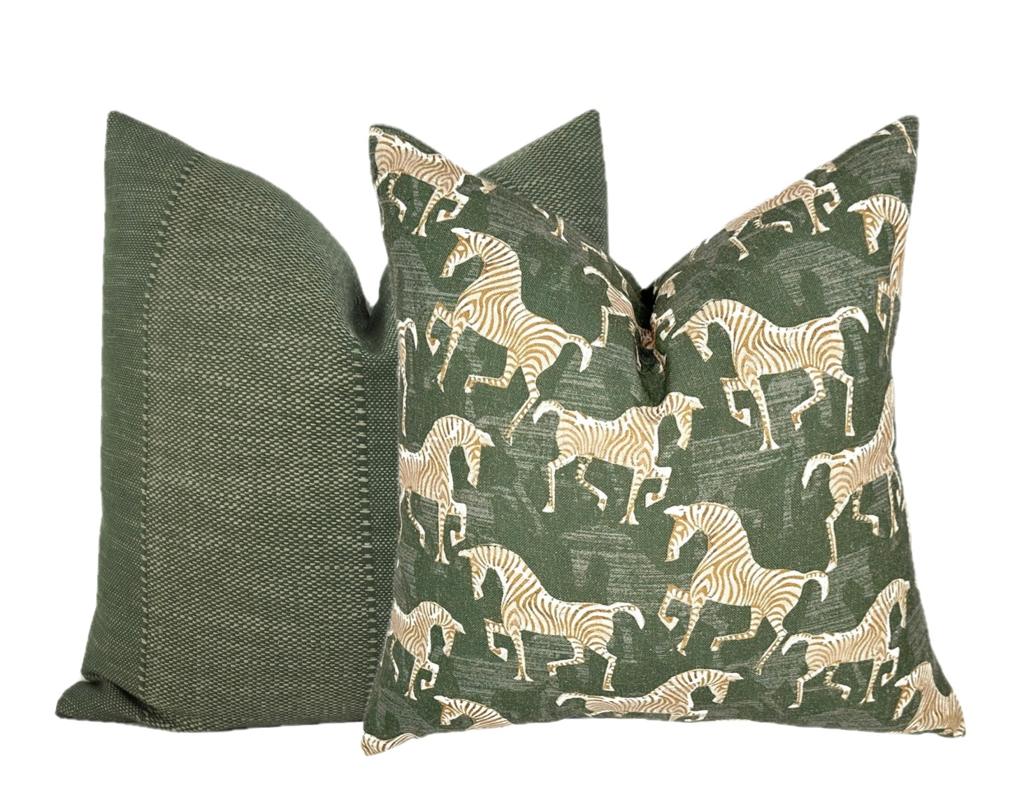 Masai Green Zebra Pillow Cover | Olive Green | Same Fabric Both Sides
