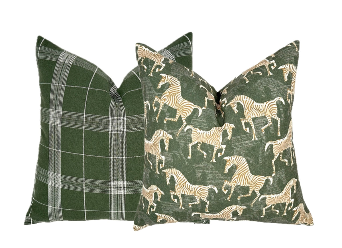 Masai Green Zebra Pillow Cover | Olive Green | Same Fabric Both Sides