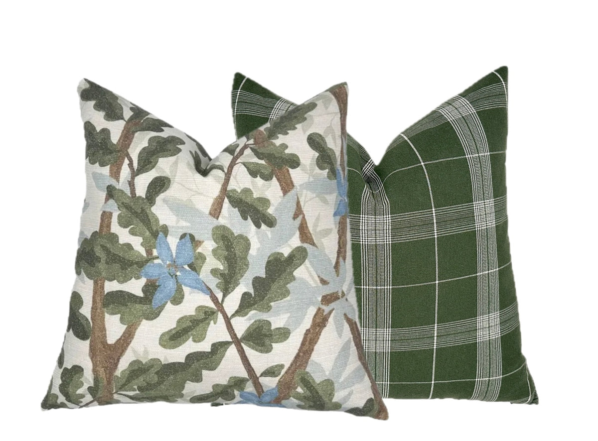 Woodlands Olive Green Botanical Pillow Cover | Large Scale | Linen