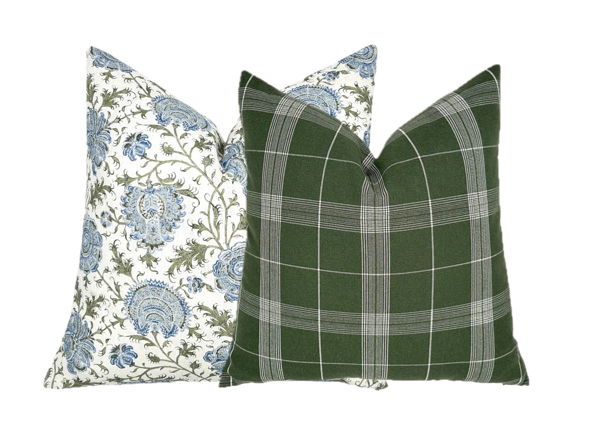 Bristol Olive Green Plaid Pillow Cover | Same Fabric Both Sides