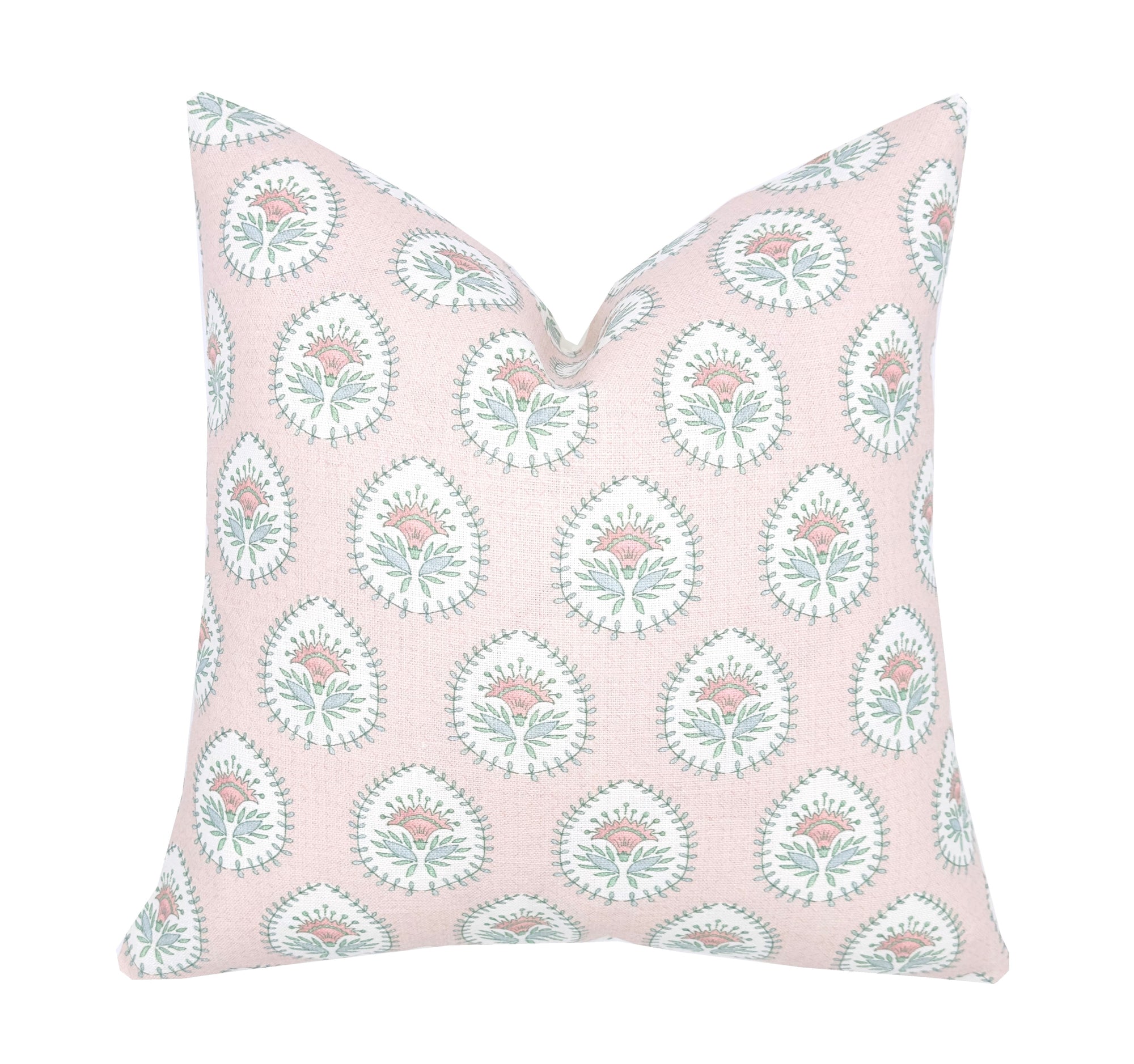 Daphne Pink Linen Pillow Cover | Soft Pink and Blue | Designer | High End | 1 or 2 Sided