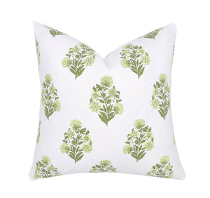 Sarah Green Floral Block Print Pillow Cover | Same Fabric Both Sides